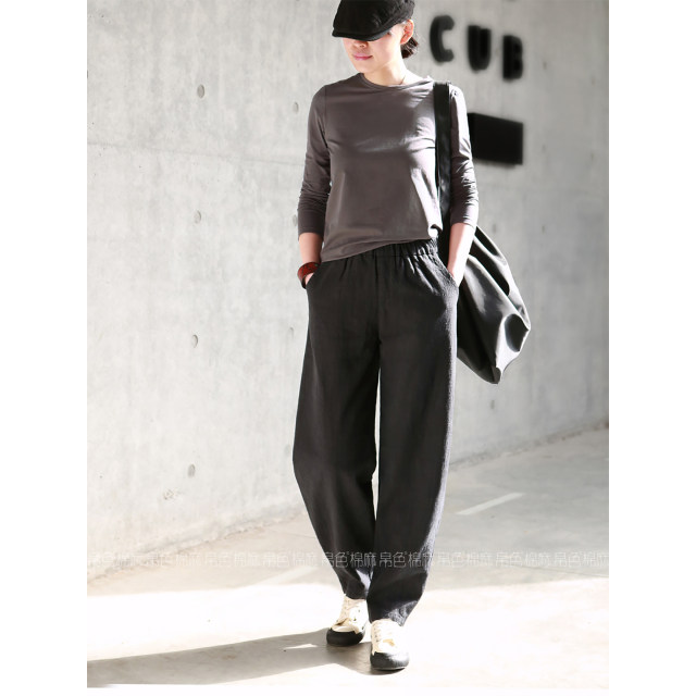 ຜ້າຝ້າຍລະດູຮ້ອນແລະ linen slim scimitar trousers ບາດເຈັບແລະສໍາລັບແມ່ຍິງ