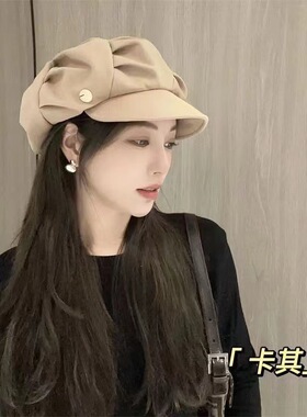 韩版黑色短檐显脸小女贝雷帽