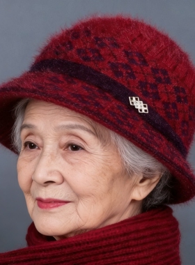 冬季中老年女加绒保暖针织帽