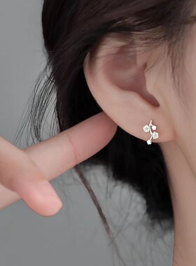 S999纯银耳钉女简约桃花运耳环女韩国新款潮ins高级耳饰足银耳钉
