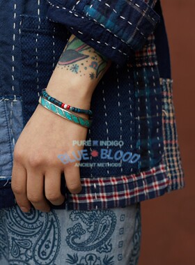 手工植物蓝染贝壳复古手链摩根币