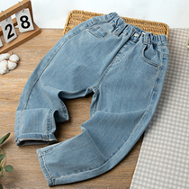 Boy Spring Jeans Son 2024 new childrens clothes CUHK Boy retro 100 hitch minimalist Casual Long Pants