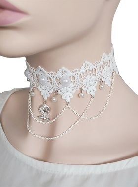 白色玫瑰女王风蕾丝结婚庆短项链