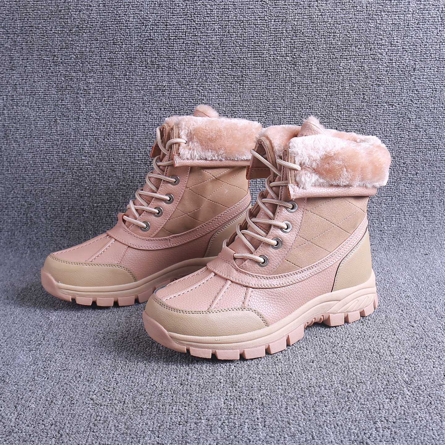 欧洲冬季户外雪地靴抗寒-30度保暖雪地棉中帮加毛加厚女东北棉鞋 - 图0