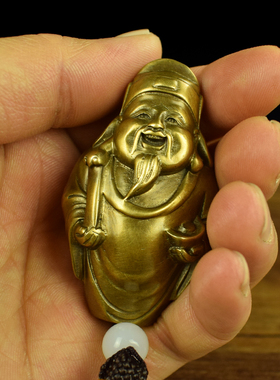 热销黄铜紫铜实心财神爷桌面小摆件把件手把件工艺品男女随身把玩