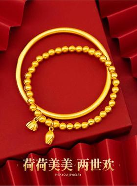 古法素圈手镯女款仿真黄金莲花