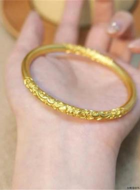 镀真金强保色沙卷草纹手镯古法