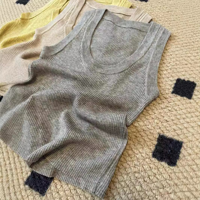 Early spring threaded knitted suspenders for women's summer clothing U-neck anti-exposure sleeveless vest top with base shirt outside