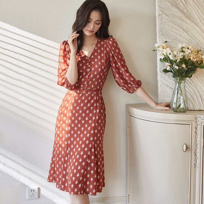 罗衣气质花色女2022春装新款连衣裙 罗衣连衣裙