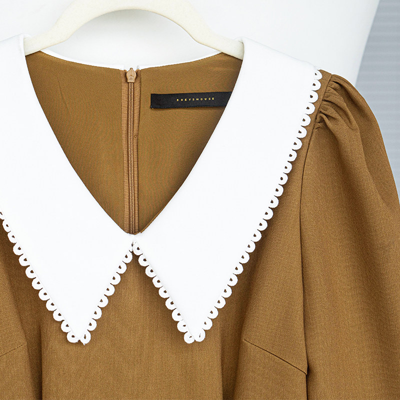 罗衣法式泡泡袖系带连衣裙女春简单大方娃娃领修身纯色裙子08234,淘宝优惠券,粉丝福利购,淘宝优惠卷