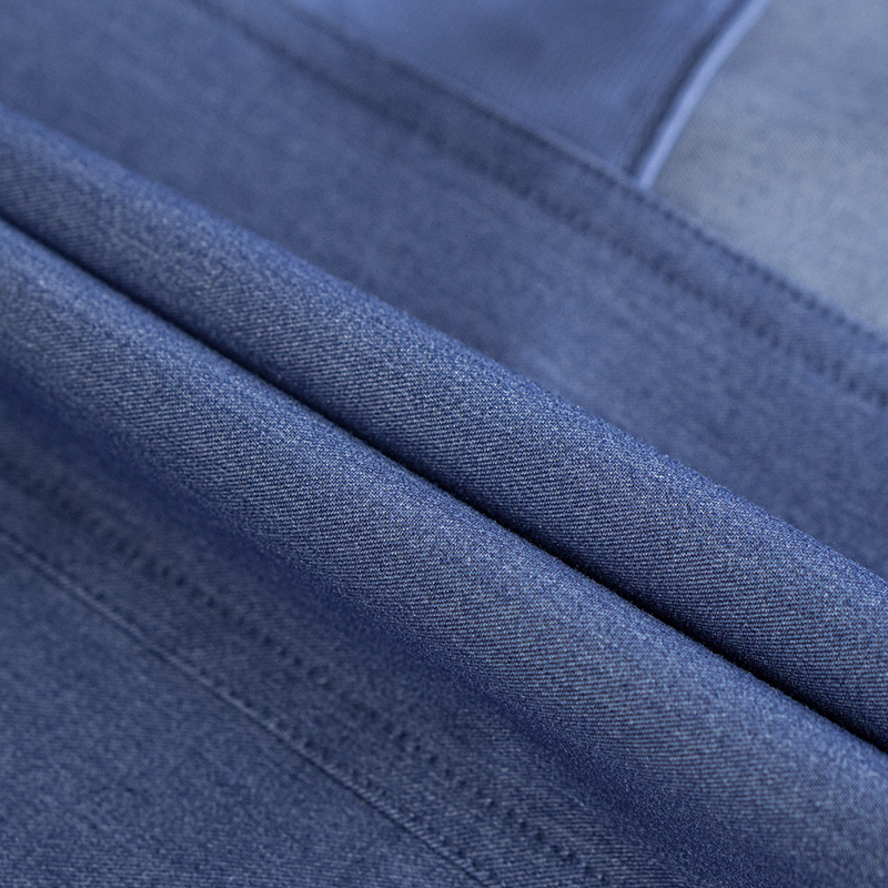 罗衣知性牛仔蓝西装连衣裙2025秋装新款灯笼袖拼接缎面A摆裙06978 - 图2