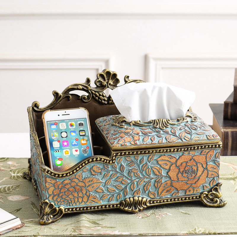 复古创意纸巾盒客厅欧式可爱茶几遥控器多功能收纳家用奢华抽纸盒-图2