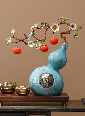 冰裂纹陶瓷入户玄关葫芦摆件