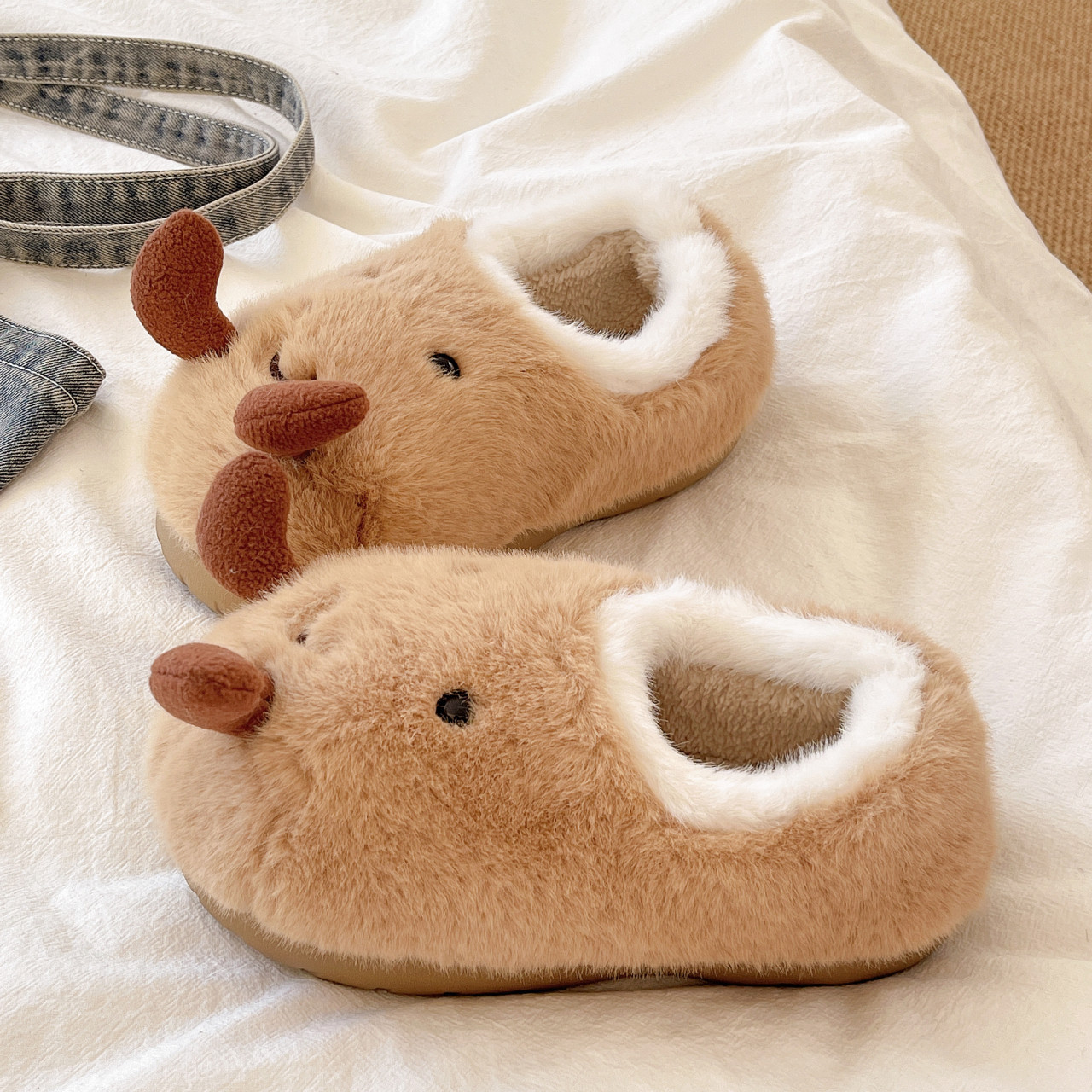 可爱卡通煎蛋毛绒棉鞋女2025秋冬新款外穿厚底居家保暖防滑棉拖鞋,淘宝优惠券,粉丝福利购,淘宝优惠卷