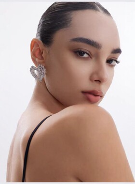 博主同款永恒心光耳环925银针铜合金锆石镂空耳钉闪耀镶嵌耳饰