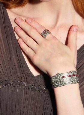 豆豆同款彩色穿线四色开口手镯女小众设计高级复古百搭可调节手环