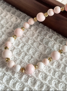 欧美风粉色天然女王贝珠项链女式串珠小众设计时髦个性叠戴锁骨链