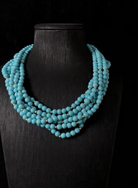 中古设计感百搭气质时尚多层绿松石串珠项链胸针套装首饰简约饰品