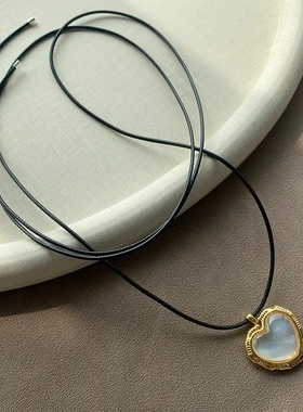 夏季欧美小众心形复古时尚拼接天然石贝母项链锁骨链毛衣链女