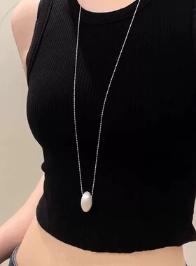 韩国小众立体水滴拉丝椭圆吊坠项链简约百搭长款毛衣链