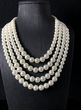 优雅时尚中古饰品流苏吊坠气质轻奢仿珍珠多层项链百搭重工