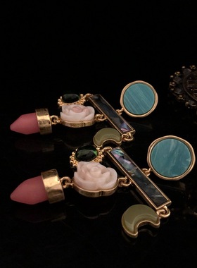 巴洛克不对称流苏耳环绿松石波西米亚风项链耳钉套装独特耳饰项链