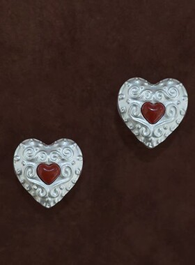 爱心锁蕨类浮雕纹理项链小众设计复古锁骨链轻奢气质款耳饰