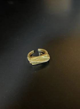 ins风品牌平替纯黄铜星星形指环复古饰品小方糖开口戒指轻奢百搭