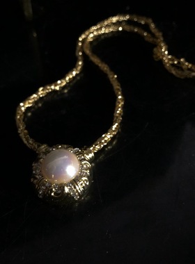 简约复古风镀真金马贝珍珠项链镶钻设计感吊坠气质百搭优雅毛衣链