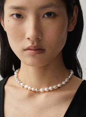 不规则灰色淡水珍珠颈链项链女ins风冷淡风时尚简约炫彩紫珍珠项