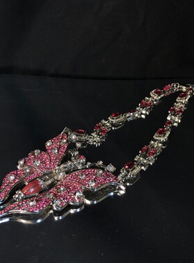 中古优雅饰品欧美风设计感粉钻蝴蝶吊坠气质百搭项链时尚首饰