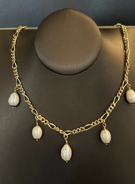 欧美ins风时尚项链潮流街头街拍港风颈链简约金属淡水珍珠锁骨链