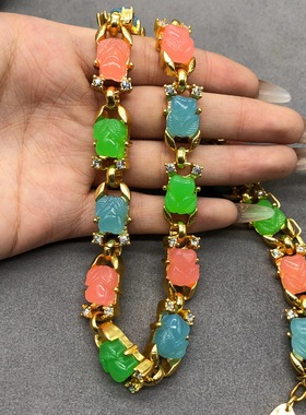 中古水果沙拉系列法式蜜桃色项链耳环手链套装感小众复古项链