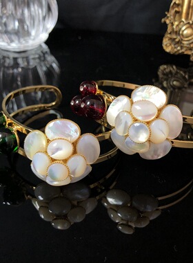 母贝山茶花女式手镯配饰品琉璃