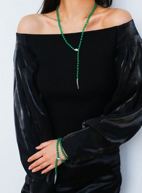 新年小红薯新款红玛瑙灵蛇项链女个性复古绿玛瑙项链本命年项链