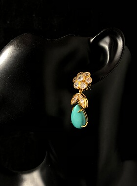 中古风复古水滴耳坠锆石耳钉茶花小众设计感ins风耳环