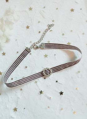 choker少女风格子闪钻圆环项圈