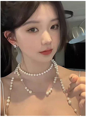 吕珊同款长款珍珠项链女轻奢复古高级感颈链毛衣链叠戴卫衣链配饰