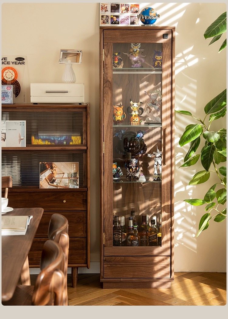 黑胡桃木展示柜玻璃防尘手办实木简约客厅陈列收纳酒柜边柜,淘宝优惠券,粉丝福利购,淘宝优惠卷