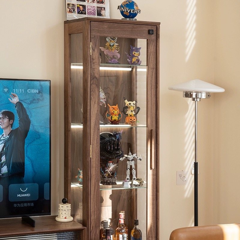 黑胡桃木展示柜玻璃防尘手办实木简约客厅陈列收纳酒柜边柜,淘宝优惠券,粉丝福利购,淘宝优惠卷