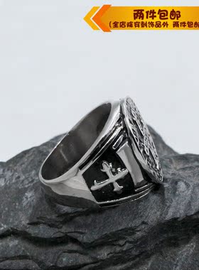 时尚风复古十字架钛钢戒指
