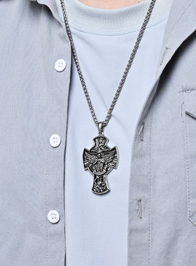 时尚钛钢项链 欧美复古圣迈克尔大天使钛钢项链 潮酷钛钢项链