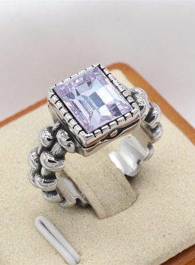 时尚钛钢男女戒指 欧美个性串珠形复古方形锆石钢戒指指环