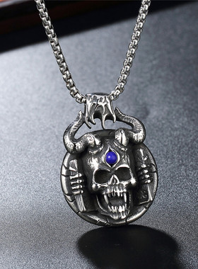时尚钛钢项链  欧美风霸气潮男骷髅头蛇鬼吊坠男士钛钢项链