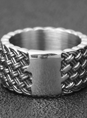 时尚风复古编织钛钢戒指
