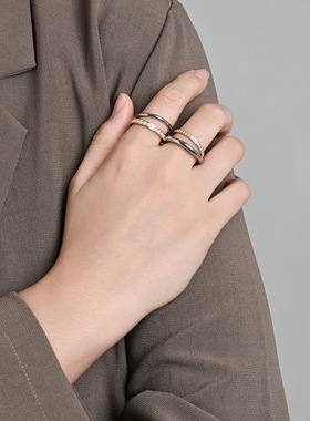 时尚钛钢戒指欧美时尚四层堆叠多环镶钻钛钢戒指食指钛钢戒指指环