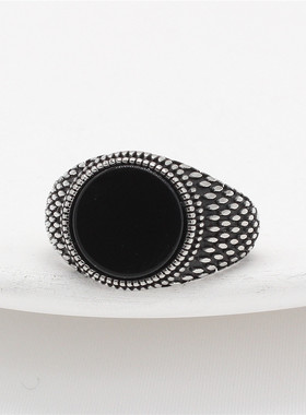 时尚钛钢男戒指欧美复古简约镶嵌