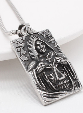 时尚钛钢项链 欧美个性复古巫师鬼长方牌吊坠男式钛钢项链