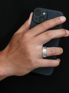 时尚钛钢男式戒指 欧美复古简约旋涡几何纹路钛钢戒指指环