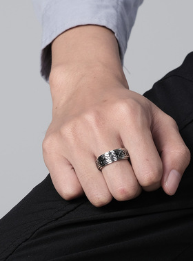 时尚钛钢戒指欧美复古宽凯尔特结可旋转解压缓解焦虑钛钢戒指指环